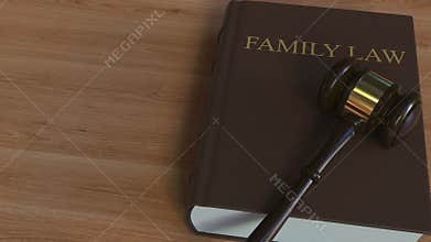 Court gavel on FAMILY LAW book. Conceptual animation