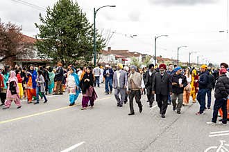 VANCOUVER, CANADA - April 14, 2018: people on the street during annual Indian Vaisakhi Parade
