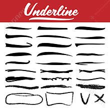 Underline Stroke Set Vector. Hand Drawn Marker Line. Pen Brush. Sketch Design. Graphic Doodle. Handwtitten Mark. Vintage