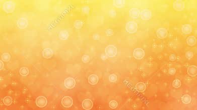 Abstract Blurred Hearts, Sparkles and Bubbles in Yellow and Orange Background