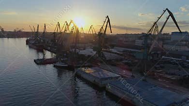 International trade, commercial berth with lifting cranes for loading and unloading of vessel of international trade on