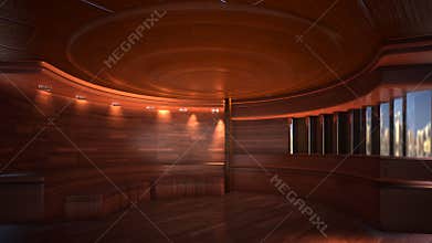 three-dimensional color background for wooden TV studio 3d rendering