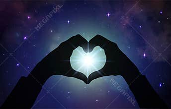 Magical love healing universal energy, heart hands