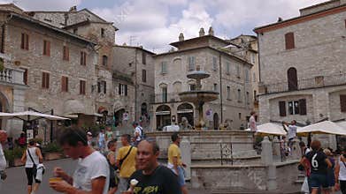 Assisi Fountain and medieval houses, Umbria, Italy