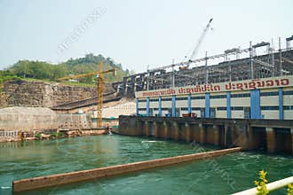 Vientiane Province, Laos - April 08, 2019: The Nam Ngum Hydropower Dam, the first biggest hydropower generates electricity in Laos