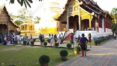 CHIANG MAI THAILAND - DECEMBER 8,2018 : tourist walking   around Thai temple in Chiang Maiwatphrasing, Thailand