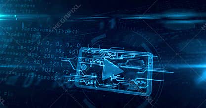 Cyber media concept with mobile player loopable animation