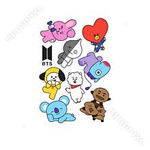 BTS - South Korean boy band. Print for t-shirts. Vector illustration