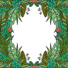 Beautiful greeting card with floral cartoon frame