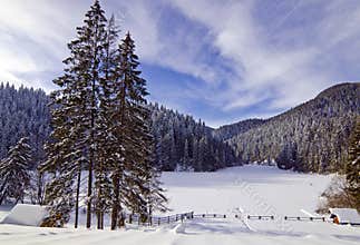 Winter landscape, Red Lake, Romania