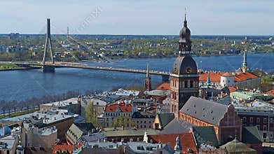 Time lapse panorama View at Riga from the tower of Saint Peter`s Church, Latvia.
