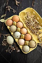 Eggs in carton of eggs.