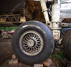 Big Old Aircraft Overhaul in Airplane Junkyard. Aircraft Being Dismantle To Its Component