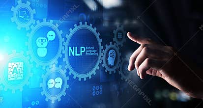 NLP natural language processing cognitive computing technology concept on virtual screen.