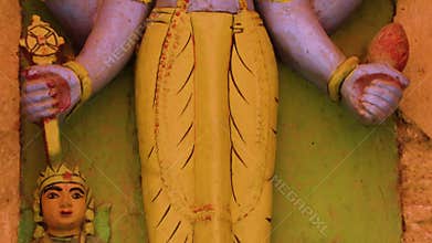 Detail of colorful statue of Indian Hindu God Shiva, Varanasi, India 4k footage video