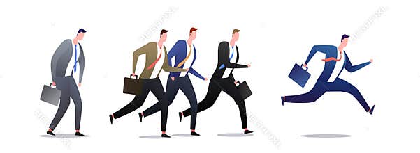 Running group of business men in motion.. People businessmen career race, jogging and run illustration - Vector