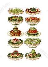 Vintage food meals clip art set