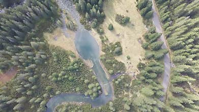 Aerial view to small lakes and rivers in Tatra mountains