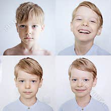 Young boy expressing different emotions