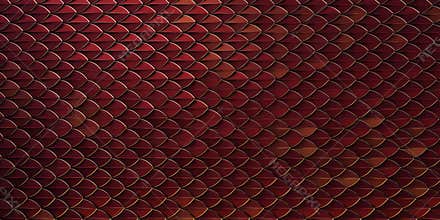 Red and gold dragon reptile fish snake skales pattern backround. dragon skin 3d rendered background
