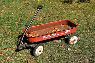 Old red Radio Flyer wagon