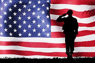 Solider Silhouette With American Flag