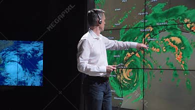 News weather reporter and live hurricane forecast