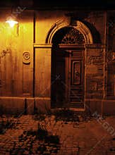Old antique door at night
