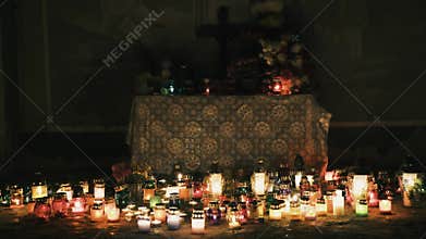 Candles at the altar for the feast of all the saints, Day of the dead