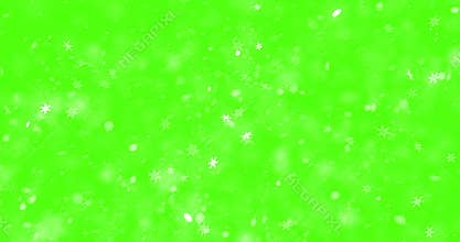 Christmas chroma key green screen background with snowflakes falling snow from top, holiday snow xmas event