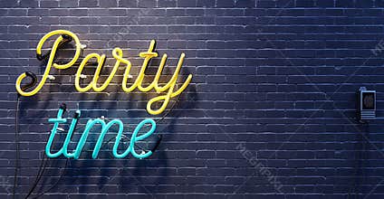 Party time sign on black brick wall background