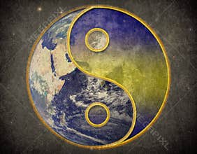 Yin yang on earth universe grunge vintage