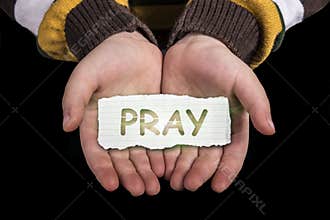 Pray text on hand