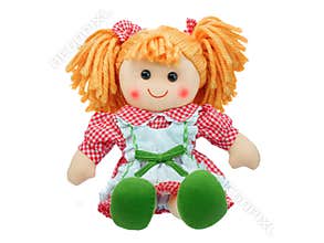 Smiling sit Cute rag doll isolated