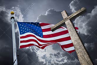 American flag with a christian cross