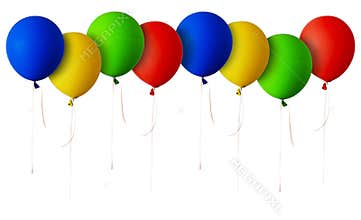 Line of red, blue, green and yellow balloons