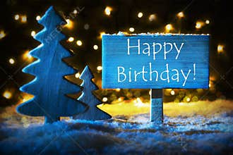 Blue Christmas Tree, Text Happy Birthday