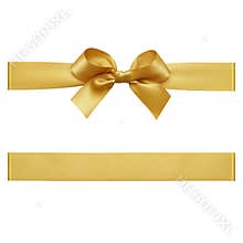 Gold bow made of satin ribbon