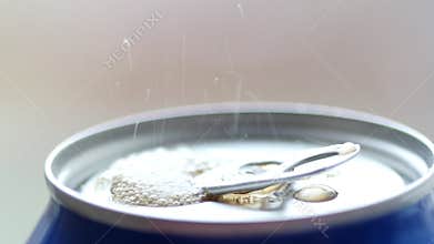Close up of can with soda or beer