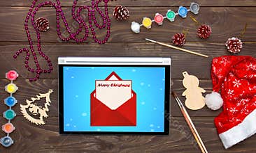 Merry Christmas, received an email on the tablet. Christmas back