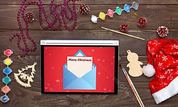 Merry Christmas, received an email on the tablet. Christmas back