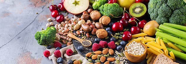Selection of healthy rich fiber sources vegan food for cooking
