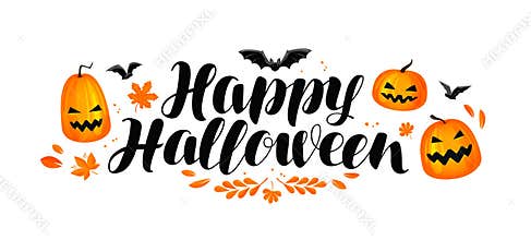 Happy Halloween banner. Handwritten lettering, calligraphy vector illustration