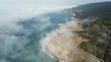 Aerial View of Fog and Northern California Coast