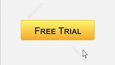Free trial web interface button clicked with mouse cursor, different colors