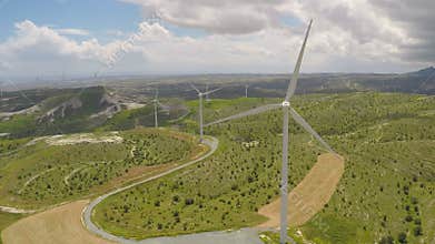 Huge blades rotating in wind for alternative power generation, renewable energy