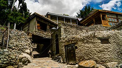Houses at the street of Karimabad at Hunza valley, Gilgit-Baltistan, Pakistan