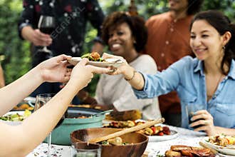 Group of diverse friends enjoying summer party together