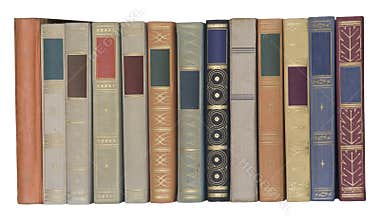 Vintage books in a row, isolated, free copy space