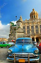 Old vintage american blue car in Havana City